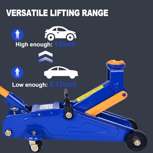 Low Profile Floor Jack 2 Ton (4,400 lbs), Heavy Duty Steel Hydraulic Racing Car Jack, Single Piston Quick Lift Pump with 5.1"-13" Lifting Range, Portable Hydraulic Floor Jack (Blue) - color: Blue, style: 2 ton