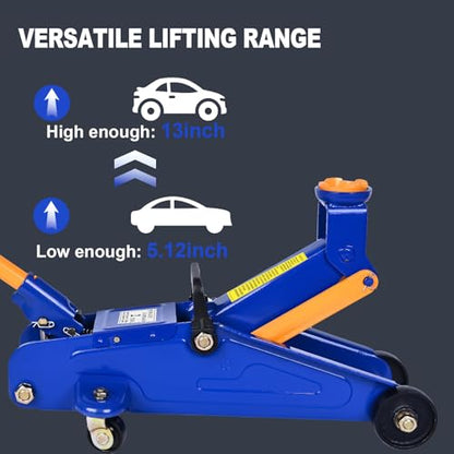 Low Profile Floor Jack 2 Ton (4,400 lbs), Heavy Duty Steel Hydraulic Racing Car Jack, Single Piston Quick Lift Pump with 5.1"-13" Lifting Range, Portable Hydraulic Floor Jack (Blue) - color: Blue, style: 2 ton
