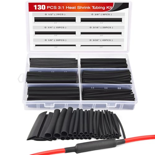Nilight 130 Pcs 3:1 Heat Shrink Tubing Kit Dual Wall Adhesive Sleeve Tube Electrical Wire Cable Wrap Tube Assortment with Storage Case for DIY - color: 130Pcs 3:1 Dual Wall Tubing