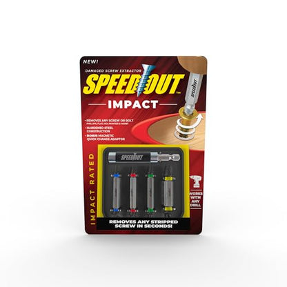 SpeedOut Impact 5-Piece Damaged Screw Extractor Set – Impact Rated Bits with Quick Connect Adapter & EZ View Case – Helps Remove Stripped Screws – Color Coded Extractors – Works with Standard Drill