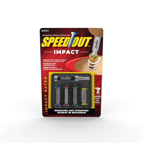 SpeedOut Impact 5-Piece Damaged Screw Extractor Set – Impact Rated Bits with Quick Connect Adapter & EZ View Case – Helps Remove Stripped Screws – Color Coded Extractors – Works with Standard Drill