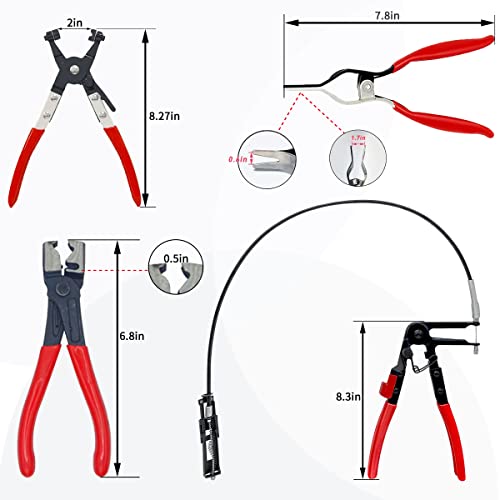4PCS Hose Clamp Pliers, Spring Clamp Plier, Self-Tightening Hose Clamps Remover Tool, Long Reach Wire Spring Hose Clamp Pliers for Automotive Fuel Oil Water Hose, Coolant Radiator Heater