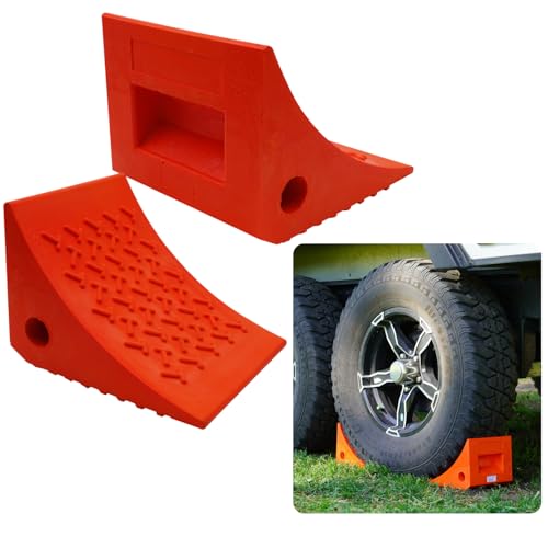 SECURITYMAN Heavy Duty Wheel Chocks (2 Pack) - Durable, Non-Slip, Solid Rubber Wheel Chocks for Boat Trailers, RV, Truck, Camper - Perfect on All Surfaces and in All Weather - Orange… - color: Orange, size: 2 Pack
