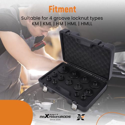 maXpeedingrods 13Pcs Grooved Lock Nut Socket Set with Internal Teeth 1/2'' Drive, Spindle Nuts Socket Kit Ball Joints Axle Locknut Remove Install Locking Hub Socket for KM KML HM HML HMLL Groove Nut