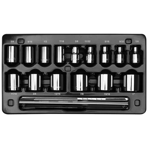 S06001 3/8" Drive Standard SAE Socket Set, 15 Piece, 6 Point - size: 3/8 Inch Drive, style: STANDARD