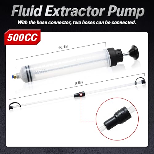Reniteco Oil Extractor Pump - 500CC Manual Liquid Extractor, Multi-Function Car Oil Pump, Liquid Transfer Pump, with Two Extension Tubes and Replacement Rubber Rings - size: 500cc
