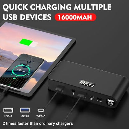 BOOKOO Car Battery Jump Starter 4000A,16000mAh Portable Battery Jumper Cables for Car 8L Gas 7L Diesel Engines,Jump Box with USB QC 3.0 PD 18W Fast Charging,3 LED Modes with SOS for Emergency Use - color: 16000mAh-Black