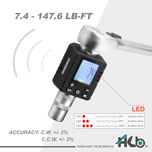 HB 3-Piece Digital Torque Adapter Set AAM002-U, 1/2" Drive 7.4–147.6 Ft-lb (10–200Nm), ±2% Accuracy, Peak/Trace Modes, 5 Units, Memory, LED & Buzzer Alerts, Chrome Vanadium Steel, Made in Taiwan - size: Digital Torque Adapter Set