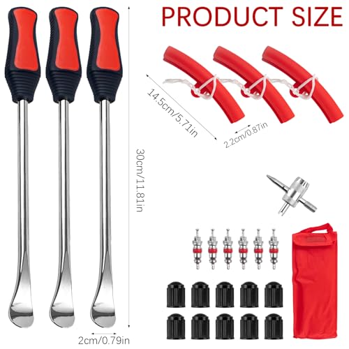 Tire Spoons Iron Set, 3pcs Steel Tire Changing Removal Tool 295mm for Dirt Bike Lawn Mower Motorcycle Tire Spoon Lever|Rim Protector Valve Tool Valve Cores Tire Valve Stem Tool kit