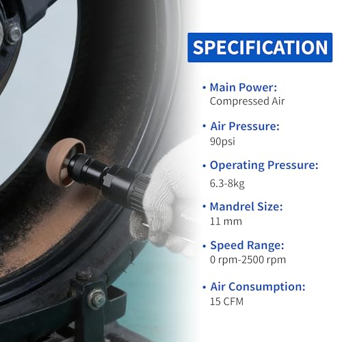 Air Tire Repair Polish Patch Tools, Pneumatic Buffing Tool with 2500rpm Low Speed Air Tire Buffer, Tire Inner Liner Scraper, Patch Roller, Tungsten Steel Buffing Wheel