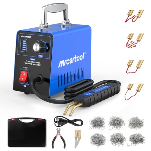 MR CARTOOL C210 Plastic Welder Kit with 600pcs Hot Staples, Plastic Welding Machine with 5-Level Adjustable Power, 110V Hot Stapler Car Bumper Repair Kit Plastic Repair Welding Kit