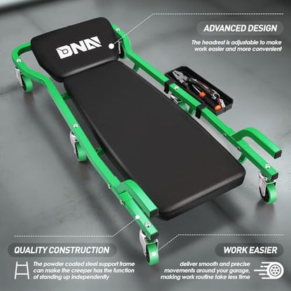 DNA MOTORING TOOLS-00273 Rolling Car Creeper with 3-leves Adjustable Headrest & 6 Casters,300lbs Max Weight Capacity,Green - color: Green