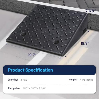 PZ 2PCS Rubber Curb Ramps for Driveway, 7 1/8" Rise Heavy Duty Car Ramp 7000 LBS Capacity 19.69"Lx 19.69"W Non-Slip Portable Shed Threshold Ramps for Doorways Sidewalk Scooters Wheelchairs Motorcycles - size: 7 1/8“ Rise