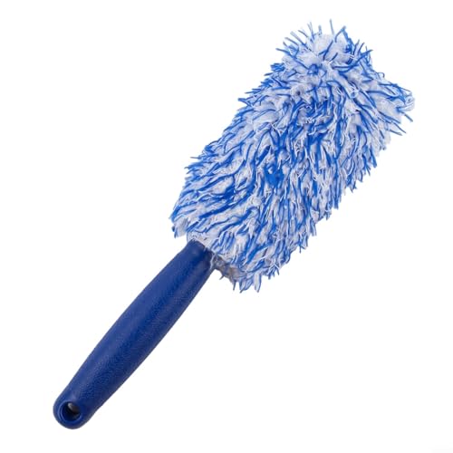Soft Bristle Wheel Brush for Car Detailing - No Scratch Rim Cleaner with Microfiber Head for Brake Dust Removal on All Wheels(Blue and white) - color: Blue and white