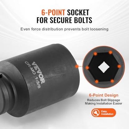 VEVOR Axle Nut Impact Socket Set - 1/2" Drive Deep 6-Point 8-Piece SAE Spindle Nut Socket CR-MO Heat Treated Large Socket Set with Storage Case for Auto Repair, Removing or Installing Axle Nuts - style: 1/2" 8PCS CR-MO