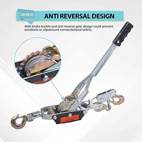 5 Ton Dual Gear Power Puller, 3 Hook Steel Cable Dual Gear Power Ratchet Come Along Puller Tool with Cable Automotive Hoist Hand Winch Cable Puller Stretcher Lift 11,000 Lbs - size: 5-Ton