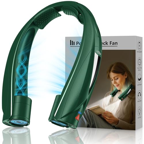 Laimiod Hand Free Portable Neck Fan with LED Book Light for Men & Women | Comfortable Silicone Made, 6-20 Hours Long Lasting, 6 Adjustable Speeds, Ultra Quiet Personal Neck Cooler for Indoor Outdoor - color: Green