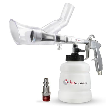 LE LEMATEC Air Tornador Car Detailing Gun & Upholstery Extractor Kit | Interior carpet vent cleaner, foam bottle, vacuum attachment, 3000 RPM, 90 PSI, 1/4" NPT compressor - size: 3,000 RPM
