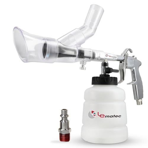 LE LEMATEC Air Tornador Car Detailing Gun & Upholstery Extractor Kit | Interior carpet vent cleaner, foam bottle, vacuum attachment, 3000 RPM, 90 PSI, 1/4" NPT compressor - size: 3,000 RPM
