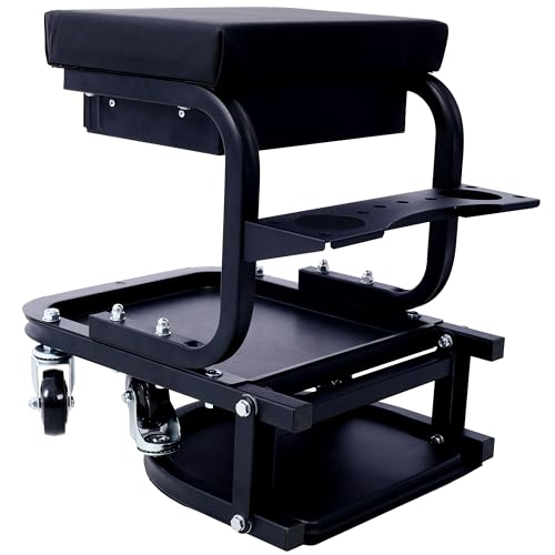 Ultimate Rolling Detailing & Utility Cart - Versatile & Mobile Tool for Cars, Trucks, SUVs, RVs, Home, Garden, Garage - Comfortable Seat Cushion, Organized Storage, Compact & Convenient - Black