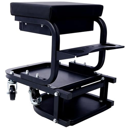 Ultimate Rolling Detailing & Utility Cart - Versatile & Mobile Tool for Cars, Trucks, SUVs, RVs, Home, Garden, Garage - Comfortable Seat Cushion, Organized Storage, Compact & Convenient - Black