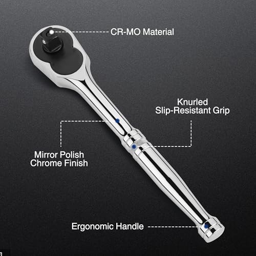 WORKPRO 3-Piece Ratchet Set, 1/4", 3/8", 1/2" Drive, 72-Tooth | Quick Release Reversible, 5 Degree Swing, Chrome Alloy Made, Full Polished - size: combo kit(1/4,3/8,1/2)