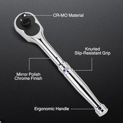 WORKPRO 3-Piece Ratchet Set, 1/4", 3/8", 1/2" Drive, 72-Tooth | Quick Release Reversible, 5 Degree Swing, Chrome Alloy Made, Full Polished - size: combo kit(1/4,3/8,1/2)