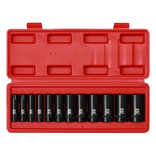 MIXPOWER 12 Pieces 3/8-Inch Drive Deep Impact Socket Set, 5/16 to 1 inch, CR-V, SAE, 6 Point, Deep, 12 Pieces 3/8" Dr. Socket - size: 5/16" - 1" (Deep)