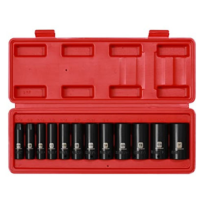 MIXPOWER 12 Pieces 3/8-Inch Drive Deep Impact Socket Set, 5/16 to 1 inch, CR-V, SAE, 6 Point, Deep, 12 Pieces 3/8" Dr. Socket - size: 5/16" - 1" (Deep)