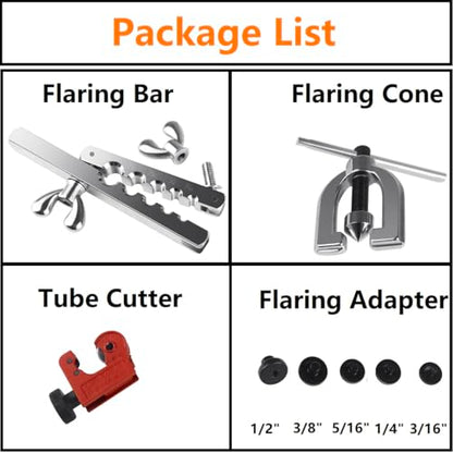 Brake Line Flaring Tool Kit, 3/16", 1/4", 5/16", 3/8" and 1/2” Double & Single Tubing Flare Tool for Copper and Aluminum Fuel Line Tube