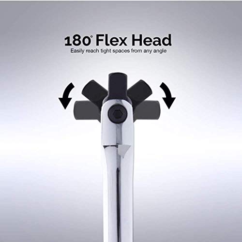 FLZOSPER 1/2-Inch Drive Premium Extension Breaker Bar | 18" Length | Heavy Duty CR-V Steel | 180° Rotating Flex Cr-Mo Head | Spring-Loaded Detent Ball Great for Automotives, Nuts and Bolts - size: 18‘’