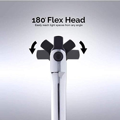 FLZOSPER 1/2-Inch Drive Premium Extension Breaker Bar | 18" Length | Heavy Duty CR-V Steel | 180° Rotating Flex Cr-Mo Head | Spring-Loaded Detent Ball Great for Automotives, Nuts and Bolts - size: 18‘’
