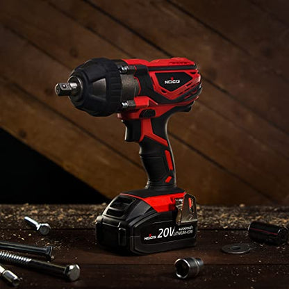 NoCry 20V Cordless Impact Wrench Kit - 300 ft-lb (400 N.m) Torque, 1/2 inch Detent Anvil, 2700 Max IPM, 2200 Max RPM, Belt Clip; 4.0 Ah Battery, Fast Charger & Carrying Case Included