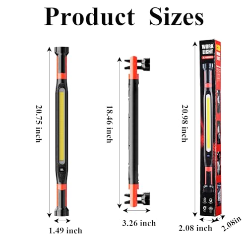 Rechargeable Magnetic LED Work Light Bar - Under Hood Light for Auto Repair, Garage & Detailing, Cordless Portable Trouble Light with Strong Magnet & Hanging Hook