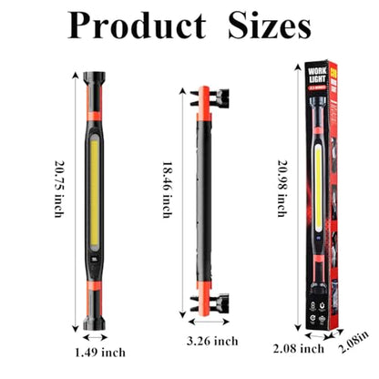 Rechargeable Magnetic LED Work Light Bar - Under Hood Light for Auto Repair, Garage & Detailing, Cordless Portable Trouble Light with Strong Magnet & Hanging Hook