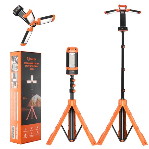Saker Portable Camping Light with Stand 12000mAh 73.2" Rechargeable Work Light 3200 Lumen Camp Lanterns with Bag for Garage, Outdoor Work, Emergency Power Outages, Fishing LD10 Orange