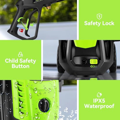 Electric Pressure Washer 5000 PSI 4.0GPM Portable Power Washer with 4 QC Nozzles, 500ML Foam Cannon for Cars/Fences/Driveways/Home/Patios Cleaning, Green - color: Green