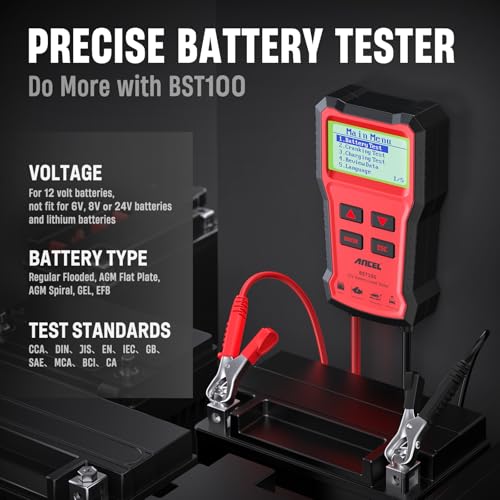 ANCEL BST100 Car Battery Tester 12V, 100-2000 CCA Load Tester Digital Automotive Alternator Battery Analyzer Charging Cranking Tester for Car, Motorcycle, SUV, Boat