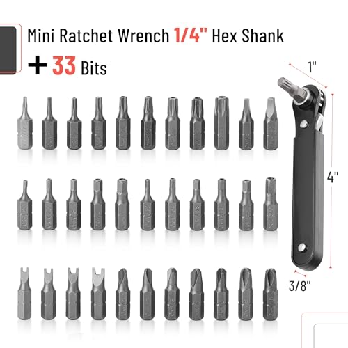 Bates Choice Tamper Proof Torx Bit Set, 13 Pieces Set, T4-T40, Torx Security Bit Set, Tamper-Proof Security with Mini Ratchet Wrench, 1/4-Inch Drive, 34-Piece