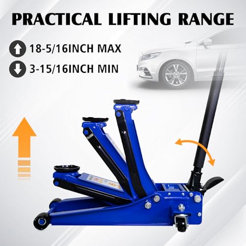 3 Ton Hydraulic Floor Jack with Foot Pedal, Heavy Duty Steel Racing Jack, Dual Piston Quick Lift Pump, CE Certified - size: 3T - w/ Foot Pedal