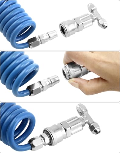 QWORK Air Blow Gun Kit, 2 Sets of Heavy Duty Air Duster Blow Gun Dust Cleaner with 16' (5m) Long Coil, Air Seat Blow Gun Fits 1/4"(6mm) air Hose for Trucks, Semi Trailers or Tractors - size: 2 Pcs
