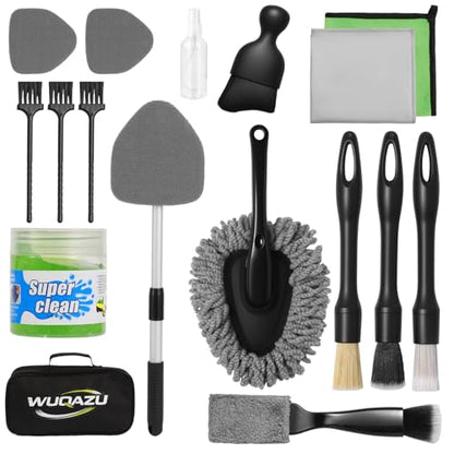 18PCS Car Detailing Kit Cleaning Gel Boar Hair Scratch Free Cleaner | Dual-use auto&home kit with cleaning gel,2-in-1 vent brush,crevice/glass brushes&storage bag,perfect gift for car enthusiasts
