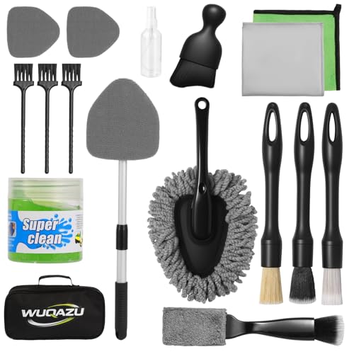 18PCS Car Detailing Kit Cleaning Gel Boar Hair Scratch Free Cleaner | Dual-use auto&home kit with cleaning gel,2-in-1 vent brush,crevice/glass brushes&storage bag,perfect gift for car enthusiasts