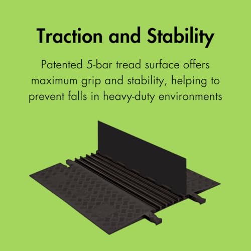 Checkers 5 Channel Low Profile Drive Over Cable Protector with Built in ADA Compliant Ramp, Heavy Duty Loads up to 68,000 Pounds, Polyurethane Construction, Black/Black, GD5X75-B/B - color: Black