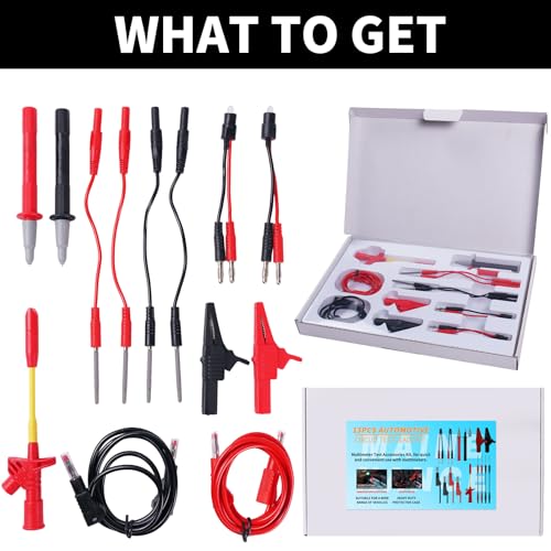 13 PCS Automotive Test Lead Kit – Banana Plug & Alligator Clip Multimeter Test Leads Set with LED Test Leads and Insulation Piercing Test Clip – CAT III 1000 V for 12 V/24 V Car Electrical Testing