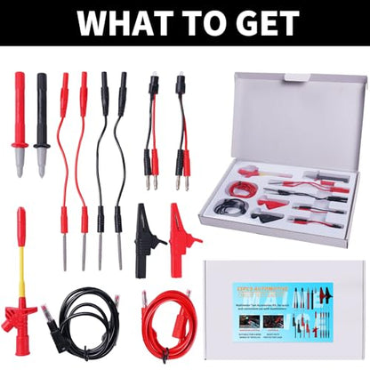 13 PCS Automotive Test Lead Kit – Banana Plug & Alligator Clip Multimeter Test Leads Set with LED Test Leads and Insulation Piercing Test Clip – CAT III 1000 V for 12 V/24 V Car Electrical Testing