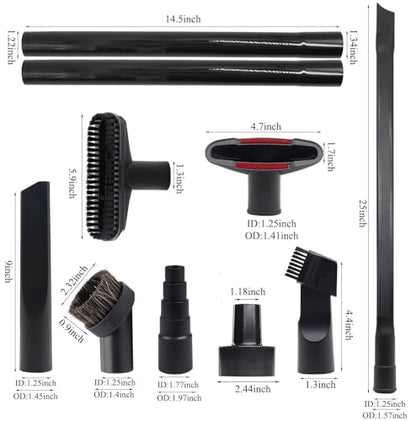 Universal Vacuum Attachments for Shop Vac Accessories Vacuum Hose | 11 Pcs 1 1/4" Vacuum Cleaning Tool with 1 7/8" to 1" Vacuum Hose Adapter, 1.25" Hardwood Floor Brush & Crevice Tool - size: vacuum attachments-11pc