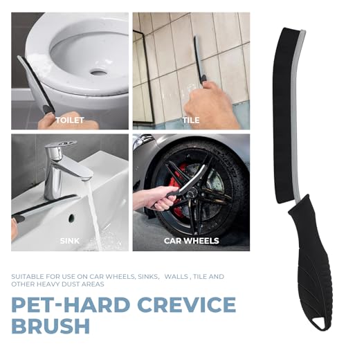 TQRR Cleaning Brush Set 3 Pcs with Soft Bristle and Hard Bristle Crevice | Grout Brush, Auto Vent Cleaning, Wheel Cleaning, Cleaning tool for Kitchen and House Use, Sinks, Shower, Tile, Toilet, Window - color: Black