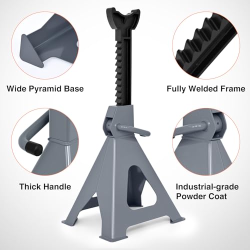 Nilight Jack Stands, 6 Ton (12,000 lbs) Capacity Heavy Duty Steel Car Lifting Stand, Adjustable Height 15.35" to 23.22", 1 Pair - size: 6T