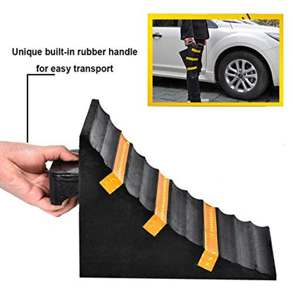 RELIANCER 2 Pack Wheel Chocks Heavy Duty Extra Large Industrial Rubber Wheel Chock Blocks w/Handle Reflective Strips for Travel Trailer Hauler Truck Fire Truck Commercial Vehicle RV 10" x 6" x 7.3"